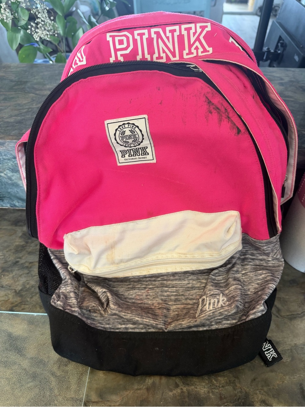 PINK Victoria's Secret Pink, White & Gray Backpack